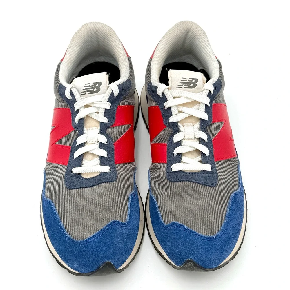 New Balance 237 Corduroy Suede Mens Sneakers Grey Blue Red MS237LE1 Size 10.5